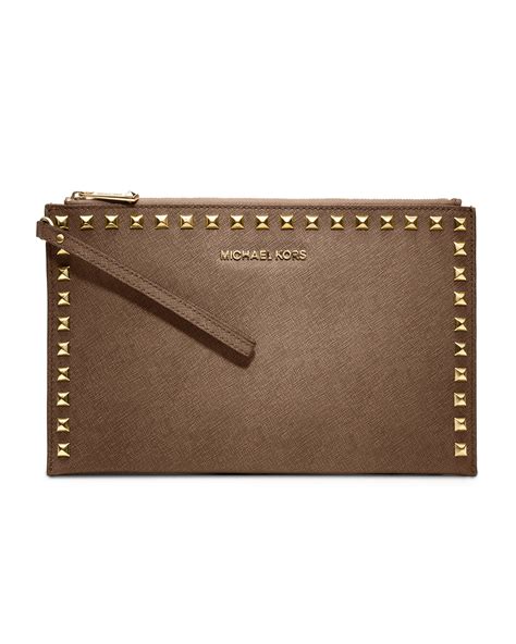 michael kors beige purse with a clutch|Michael Kors studded clutch.